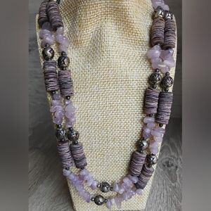 Vintage Amethyst Gemstone Necklace Heishi Sterling Silver Beaded Double Stranded
